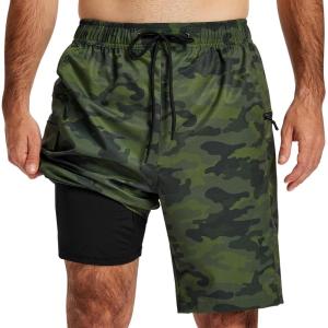 MoFiz Men’s Swim Trunks 9″ Quick Dry Mens Broad Beach Shorts Stretch Mens Swim Shorts(Camo Green)