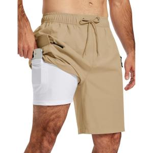 MoFiz Men’s Swim Trunks 9″ Quick Dry Mens Broad Beach Shorts Stretch Mens Swim Shorts(Khaki)