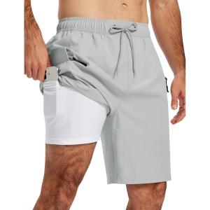 MoFiz Men’s Swim Trunks 9″ Quick Dry Mens Broad Beach Shorts Stretch Mens Swim Shorts(Light Grey)
