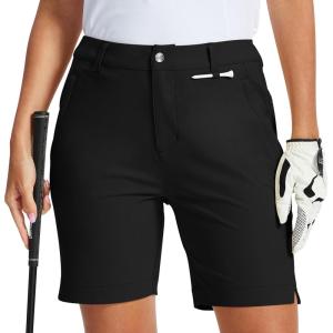 MoFiz Women’s 7″ Golf Shorts UPF 50+ Water-Resistant Hiking Shorts Lightweight Outdoor Stretchy Athletic Shorts(Black)