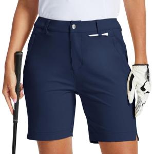MoFiz Women’s 7″ Golf Shorts UPF 50+ Water-Resistant Hiking Shorts Lightweight Outdoor Stretchy Athletic Shorts(Navy Blue)