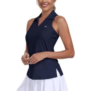 MoFiz Women’s Golf Shirts Sleeveless Tennis Tank Tops Racerback Polo V Neck Collared Quick Dry Athletic Tanks(Navy Blue 02 2xl)