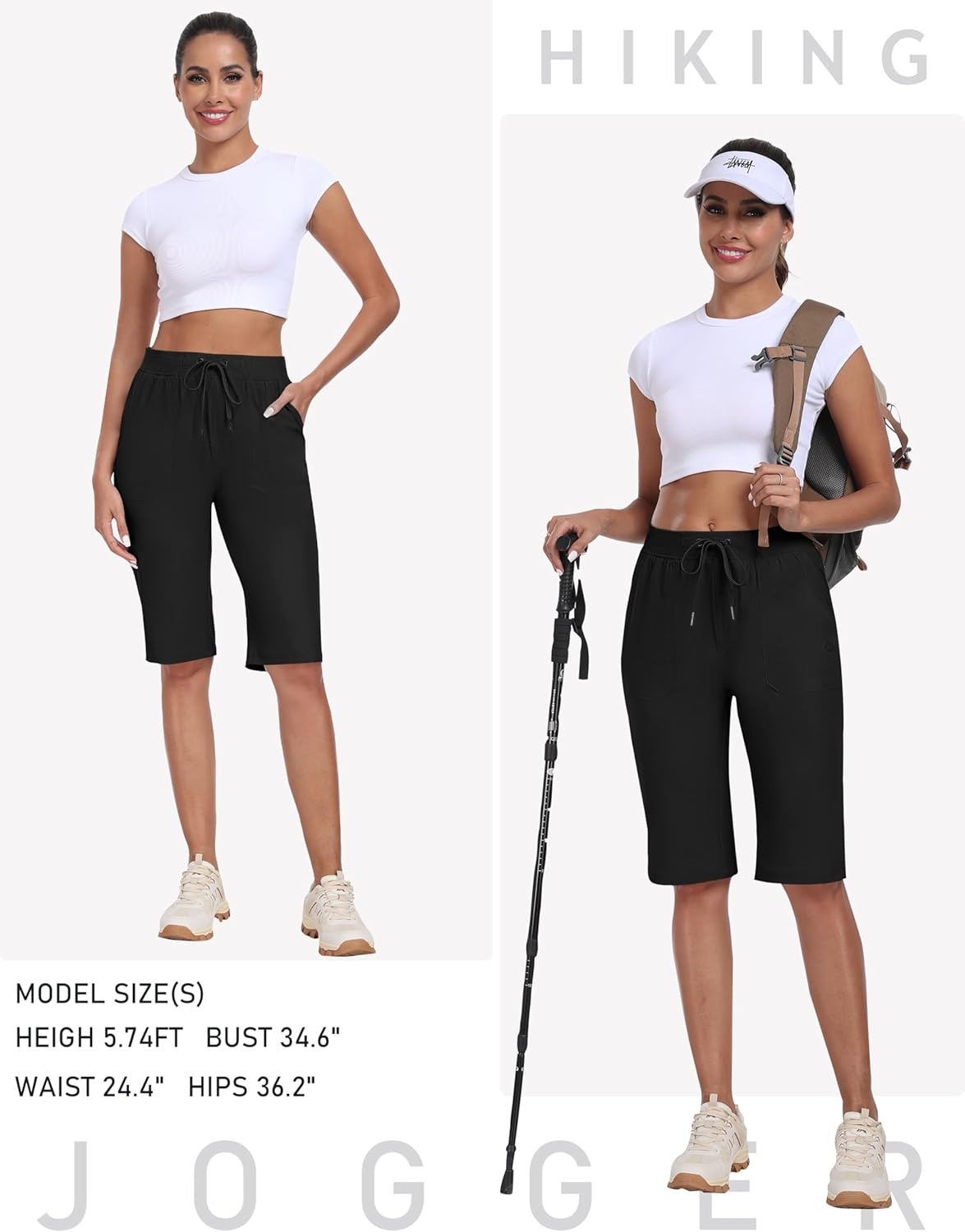 image:imageMoFiz Womens 13 Knee Length Hiking Shorts Quick Dry Water Resistant Athletic Travel Golf Bermuda Shorts with 3 PocketsA01black