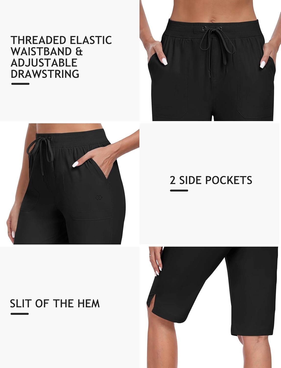 image:imageMoFiz Womens 13 Knee Length Hiking Shorts Quick Dry Water Resistant Athletic Travel Golf Bermuda Shorts with 3 PocketsA01black