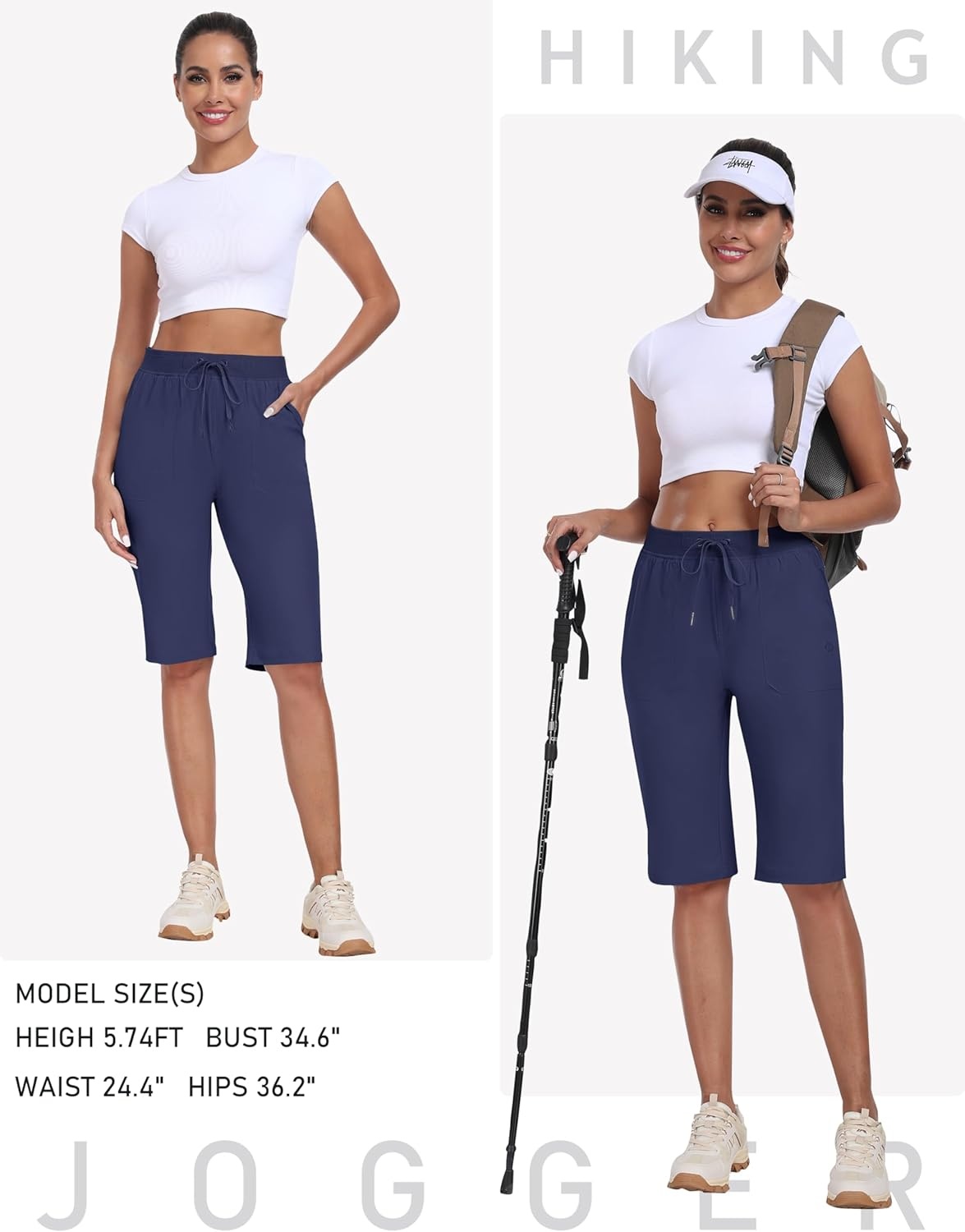 image:imageMoFiz Womens 13 Knee Length Hiking Shorts Quick Dry Water Resistant Athletic Travel Golf Bermuda Shorts with 3 PocketsA02navy Blue