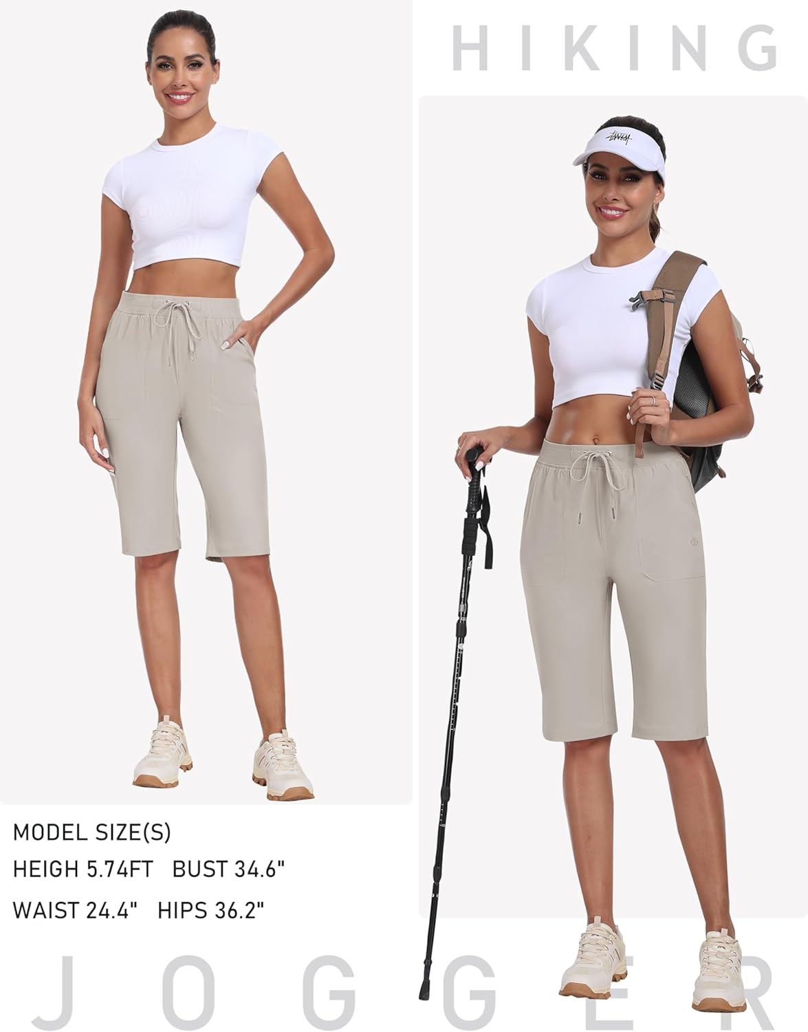 image:imageMoFiz Womens 13 Knee Length Hiking Shorts Quick Dry Water Resistant Athletic Travel Golf Bermuda Shorts with 3 PocketsA03light Khaki