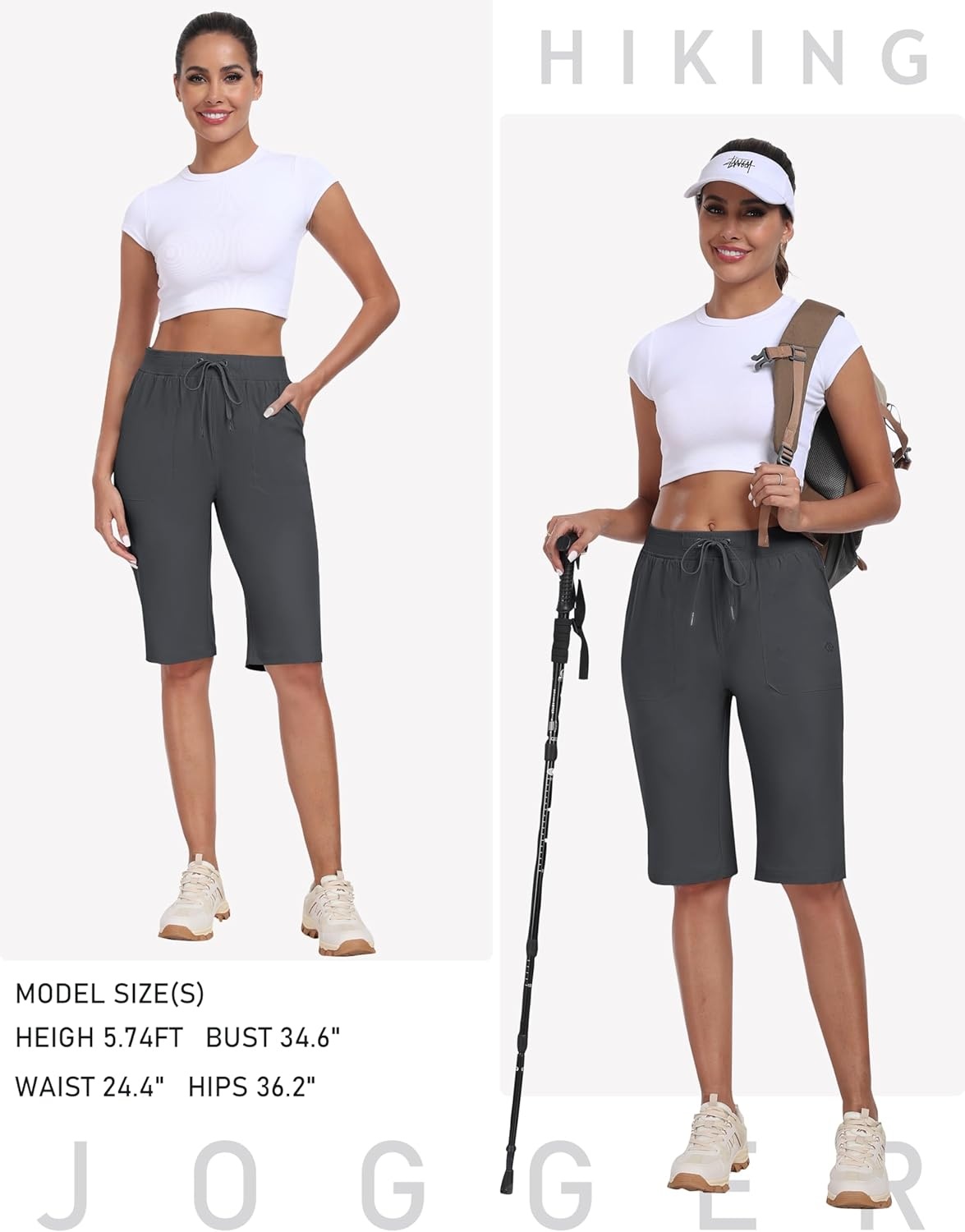 image:imageMoFiz Womens 13 Knee Length Hiking Shorts Quick Dry Water Resistant Athletic Travel Golf Bermuda Shorts with 3 PocketsA04dark Gray