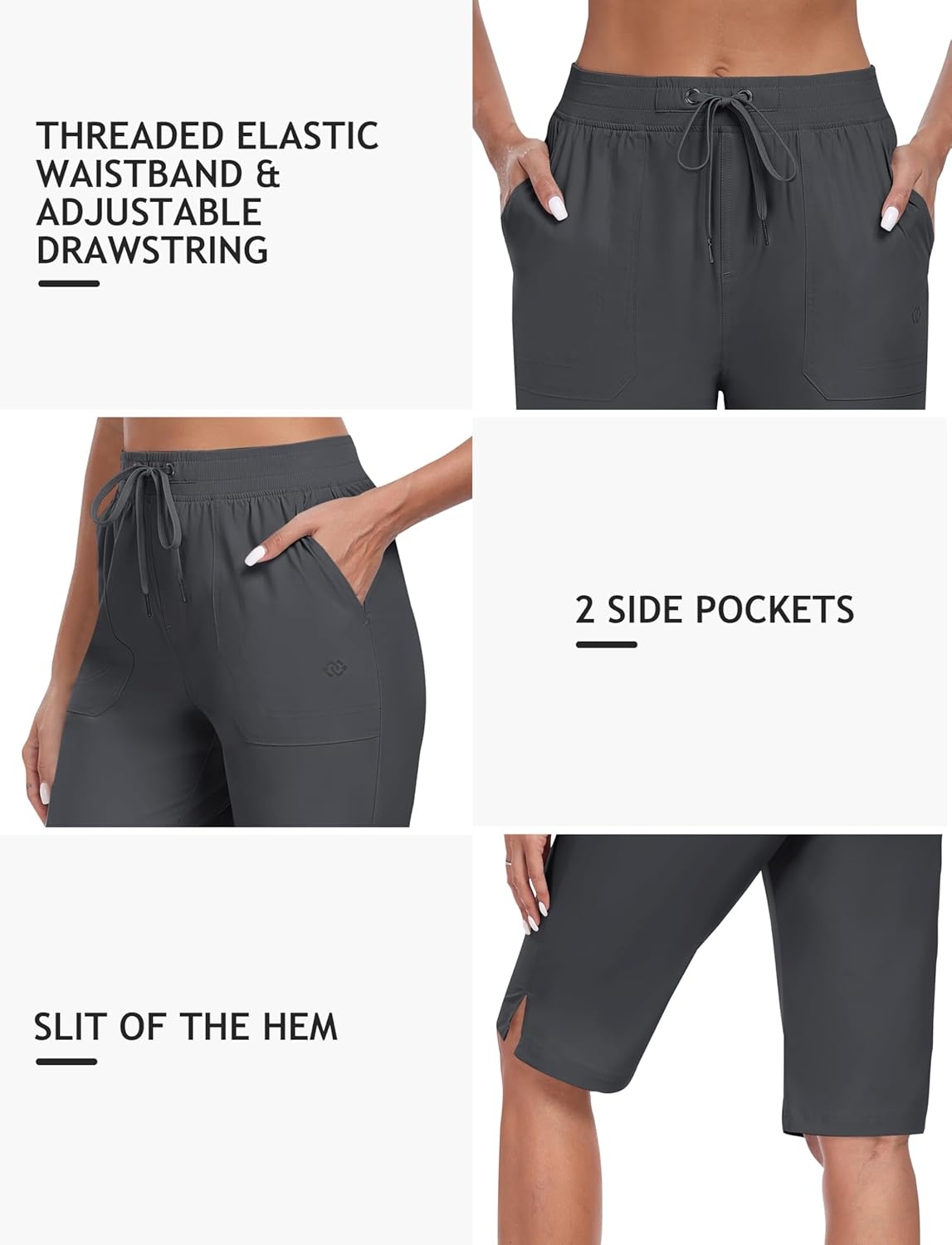 image:imageMoFiz Womens 13 Knee Length Hiking Shorts Quick Dry Water Resistant Athletic Travel Golf Bermuda Shorts with 3 PocketsA04dark Gray