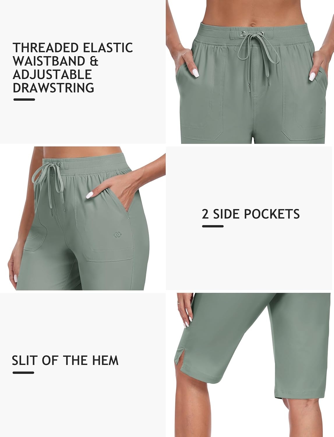 image:imageMoFiz Womens 13 Knee Length Hiking Shorts Quick Dry Water Resistant Athletic Travel Golf Bermuda Shorts with 3 PocketsA05gray Green