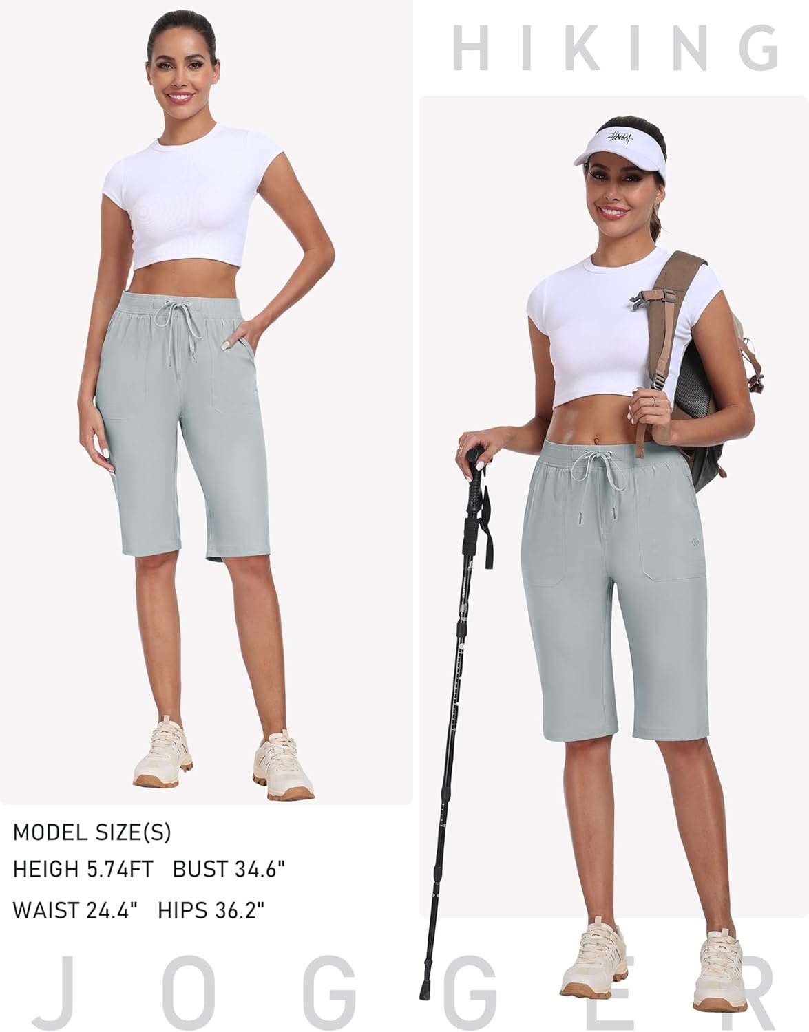 image:imageMoFiz Womens 13 Knee Length Hiking Shorts Quick Dry Water Resistant Athletic Travel Golf Bermuda Shorts with 3 PocketsA06light Gray