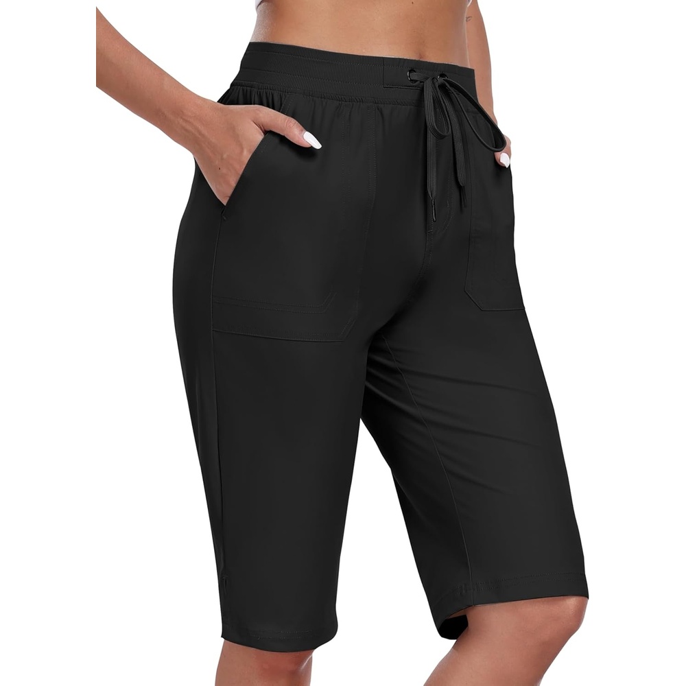 image:imageMoFiz Womens 13 Knee Length Hiking Shorts Quick Dry Water Resistant Athletic Travel Golf Bermuda Shorts with 3 PocketsA01black