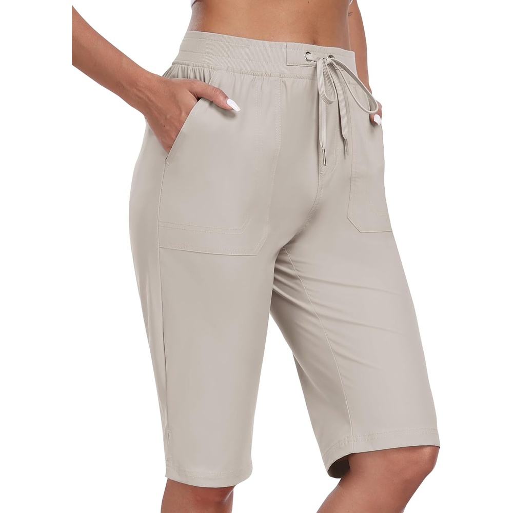 image:imageMoFiz Womens 13 Knee Length Hiking Shorts Quick Dry Water Resistant Athletic Travel Golf Bermuda Shorts with 3 PocketsA03light Khaki