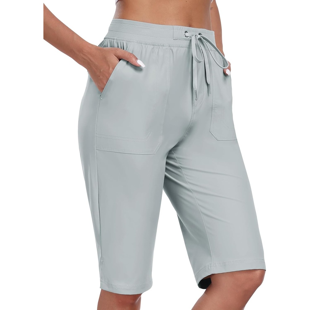 image:imageMoFiz Womens 13 Knee Length Hiking Shorts Quick Dry Water Resistant Athletic Travel Golf Bermuda Shorts with 3 PocketsA06light Gray