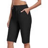 MoFiz Womens 13″ Knee Length Hiking Shorts Quick Dry Water Resistant Athletic Travel Golf Bermuda Shorts with 3 Pockets(A01-black)