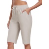 MoFiz Womens 13″ Knee Length Hiking Shorts Quick Dry Water Resistant Athletic Travel Golf Bermuda Shorts with 3 Pockets(A03-light Khaki)