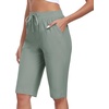 MoFiz Womens 13″ Knee Length Hiking Shorts Quick Dry Water Resistant Athletic Travel Golf Bermuda Shorts with 3 Pockets(A05-gray Green)