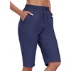 MoFiz Womens 13″ Knee Length Hiking Shorts Quick Dry Water Resistant Athletic Travel Golf Bermuda Shorts with 3 Pockets(A02-navy Blue)