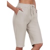 MoFiz Womens 13″ Knee Length Hiking Shorts Quick Dry Water Resistant Athletic Travel Golf Bermuda Shorts with 3 Pockets(A03-light Khaki)