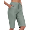 MoFiz Womens 13″ Knee Length Hiking Shorts Quick Dry Water Resistant Athletic Travel Golf Bermuda Shorts with 3 Pockets(A05-gray Green)