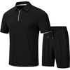 MoFiz Mens Tracksuits Sets Shorts Quarter Zip Polo Shirts Bottom Shorts Outfits Sport Suits Casual Walking Sets Comfy(A-black Sets)