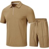 MoFiz Mens Tracksuits Sets Shorts Quarter Zip Polo Shirts Bottom Shorts Outfits Sport Suits Casual Walking Sets Comfy(A-khaki Sets)