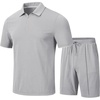 MoFiz Mens Tracksuits Sets Shorts Quarter Zip Polo Shirts Bottom Shorts Outfits Sport Suits Casual Walking Sets Comfy(A-light Grey Sets)