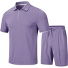 MoFiz Mens Tracksuits Sets Shorts Quarter Zip Polo Shirts Bottom Shorts Outfits Sport Suits Casual Walking Sets Comfy(A-light Purple Sets)