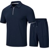 MoFiz Mens Tracksuits Sets Shorts Quarter Zip Polo Shirts Bottom Shorts Outfits Sport Suits Casual Walking Sets Comfy(A-navy Sets)