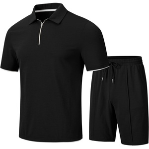 MoFiz Mens Tracksuits Sets Shorts Quarter Zip Polo Shirts Bottom Shorts Outfits Sport Suits Casual Walking Sets Comfy(A-black Sets)