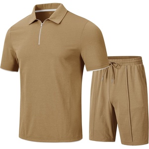 MoFiz Mens Tracksuits Sets Shorts Quarter Zip Polo Shirts Bottom Shorts Outfits Sport Suits Casual Walking Sets Comfy(A-khaki Sets)