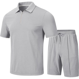 MoFiz Mens Tracksuits Sets Shorts Quarter Zip Polo Shirts Bottom Shorts Outfits Sport Suits Casual Walking Sets Comfy(A-light Grey Sets)