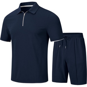 MoFiz Mens Tracksuits Sets Shorts Quarter Zip Polo Shirts Bottom Shorts Outfits Sport Suits Casual Walking Sets Comfy(A-navy Sets)