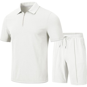 MoFiz Mens Tracksuits Sets Shorts Quarter Zip Polo Shirts Bottom Shorts Outfits Sport Suits Casual Walking Sets Comfy(A-white Sets)