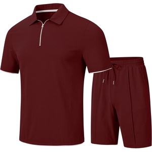 MoFiz Mens Tracksuits Sets Shorts Quarter Zip Polo Shirts Bottom Shorts Outfits Sport Suits Casual Walking Sets Comfy(A-wine Sets)