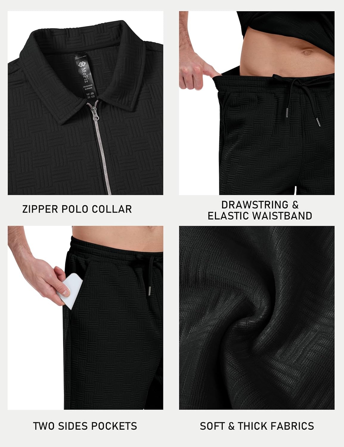 image:imageMoFiz Mens Sweat Suits Set Tracksuit 2 Piece Outfits Short Sleeve Casual Sweatshirt amp Loose Jogging ShortsBlack