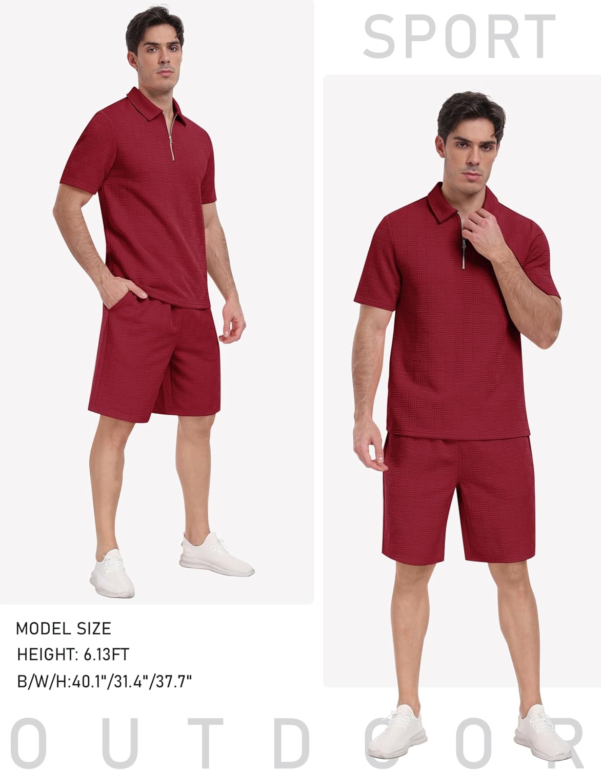image:imageMoFiz Mens Sweat Suits Set Tracksuit 2 Piece Outfits Short Sleeve Casual Sweatshirt amp Loose Jogging ShortsWine Red
