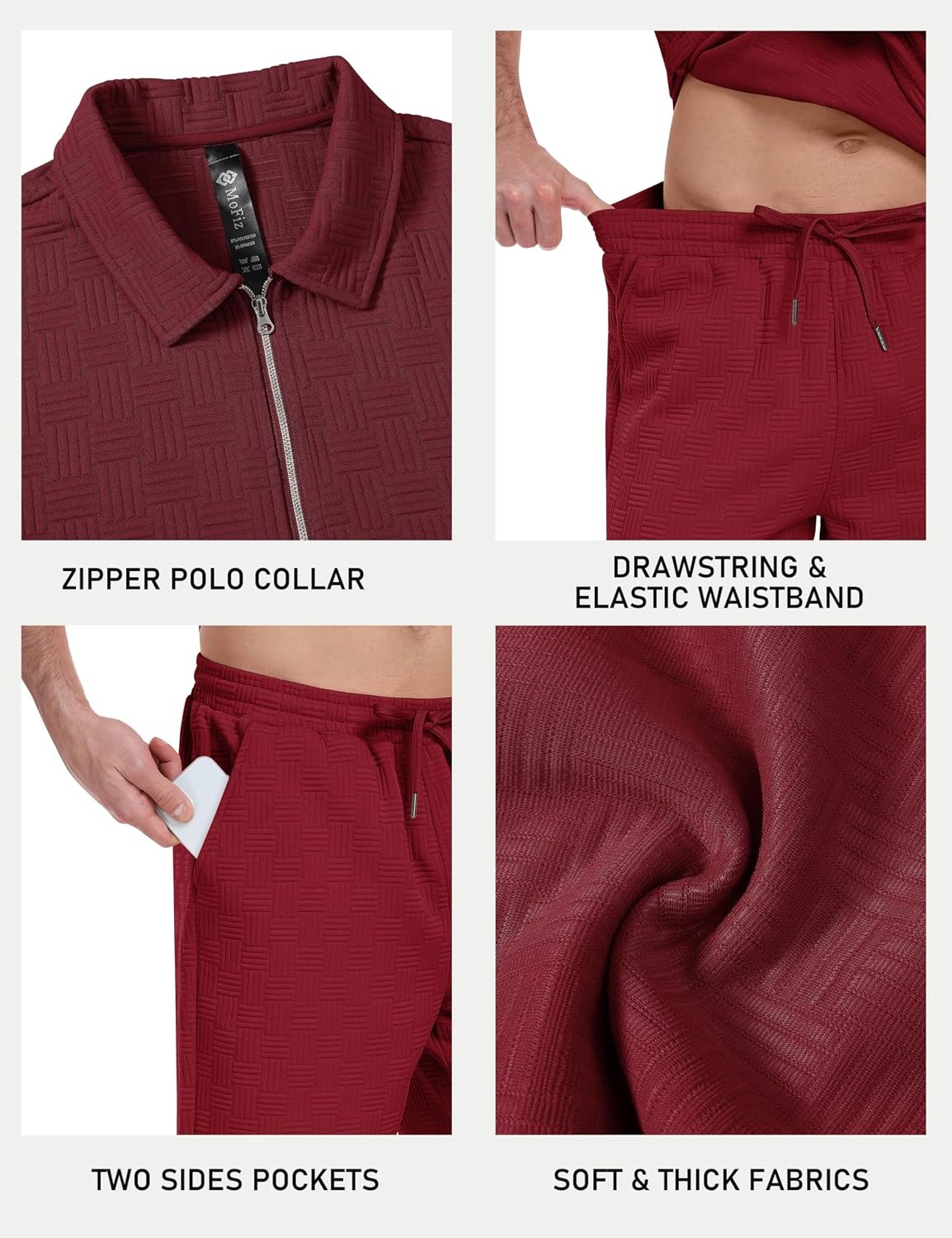 image:imageMoFiz Mens Sweat Suits Set Tracksuit 2 Piece Outfits Short Sleeve Casual Sweatshirt amp Loose Jogging ShortsWine Red