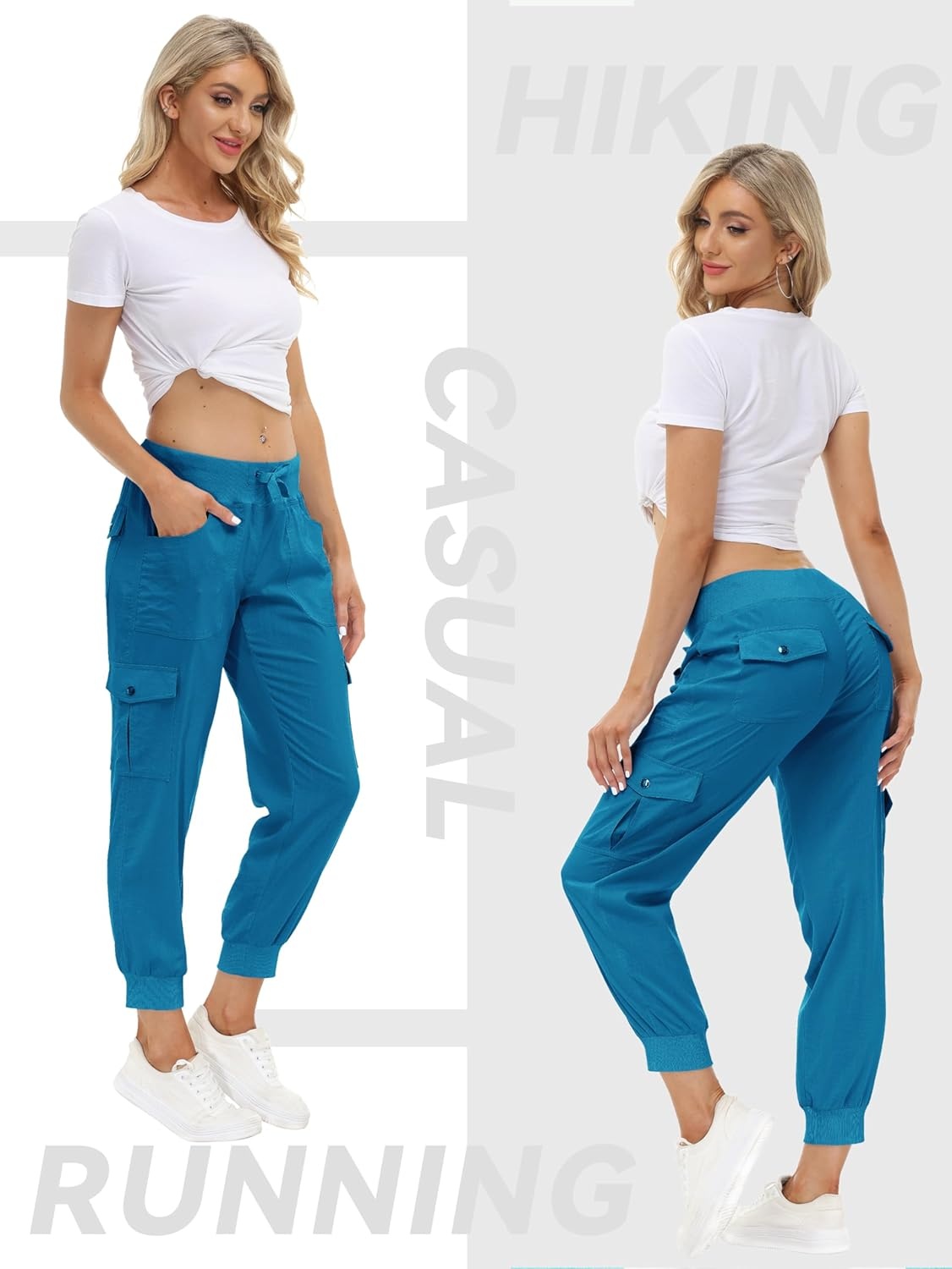 image:imageMoFiz Womens Lightweight Hiking Cargo Pants Outdoor Quick Dry Casual Travel Sweatpants Joggers Elastic Waist Button PocketsA22sapphire Blue
