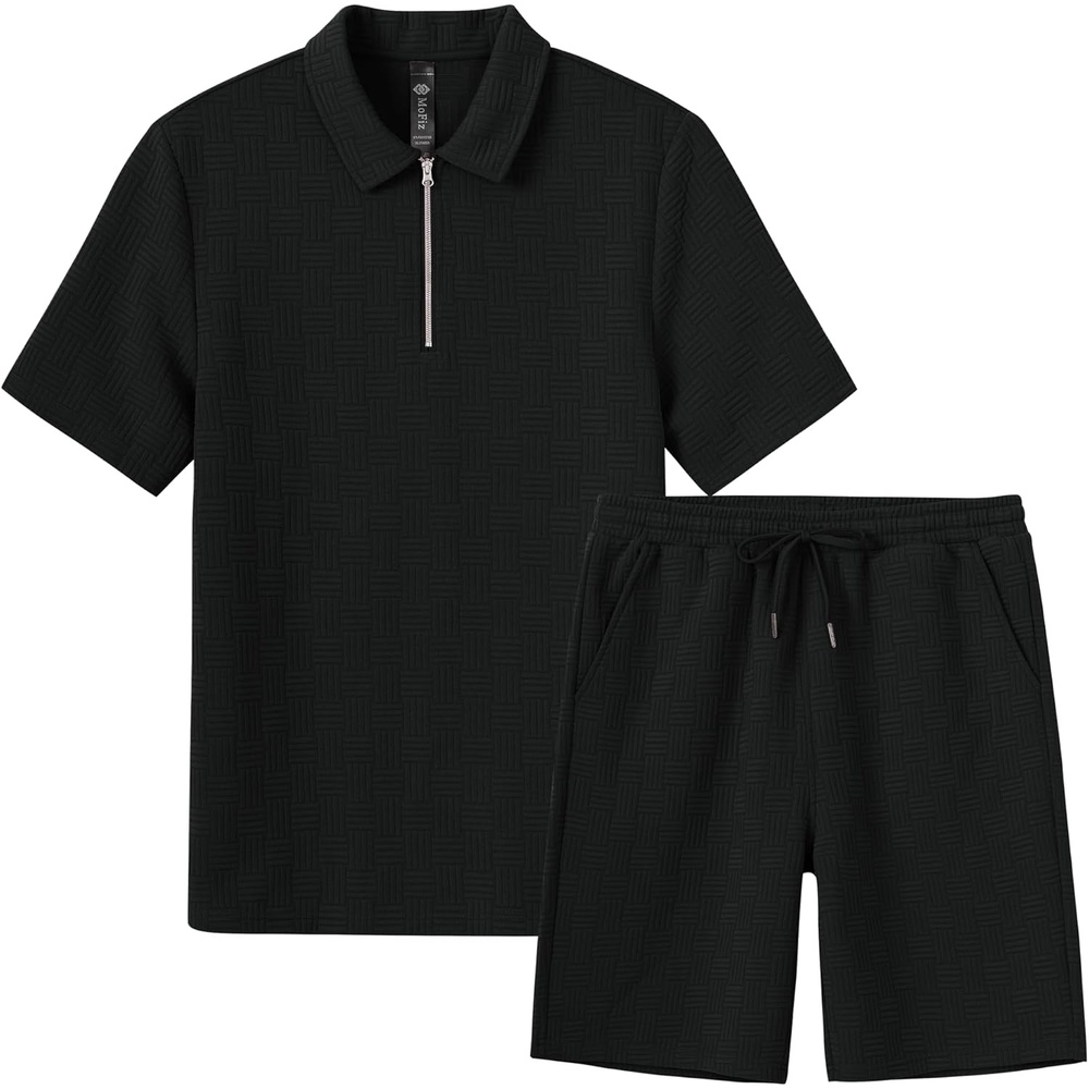 image:imageMoFiz Mens Sweat Suits Set Tracksuit 2 Piece Outfits Short Sleeve Casual Sweatshirt amp Loose Jogging ShortsBlack