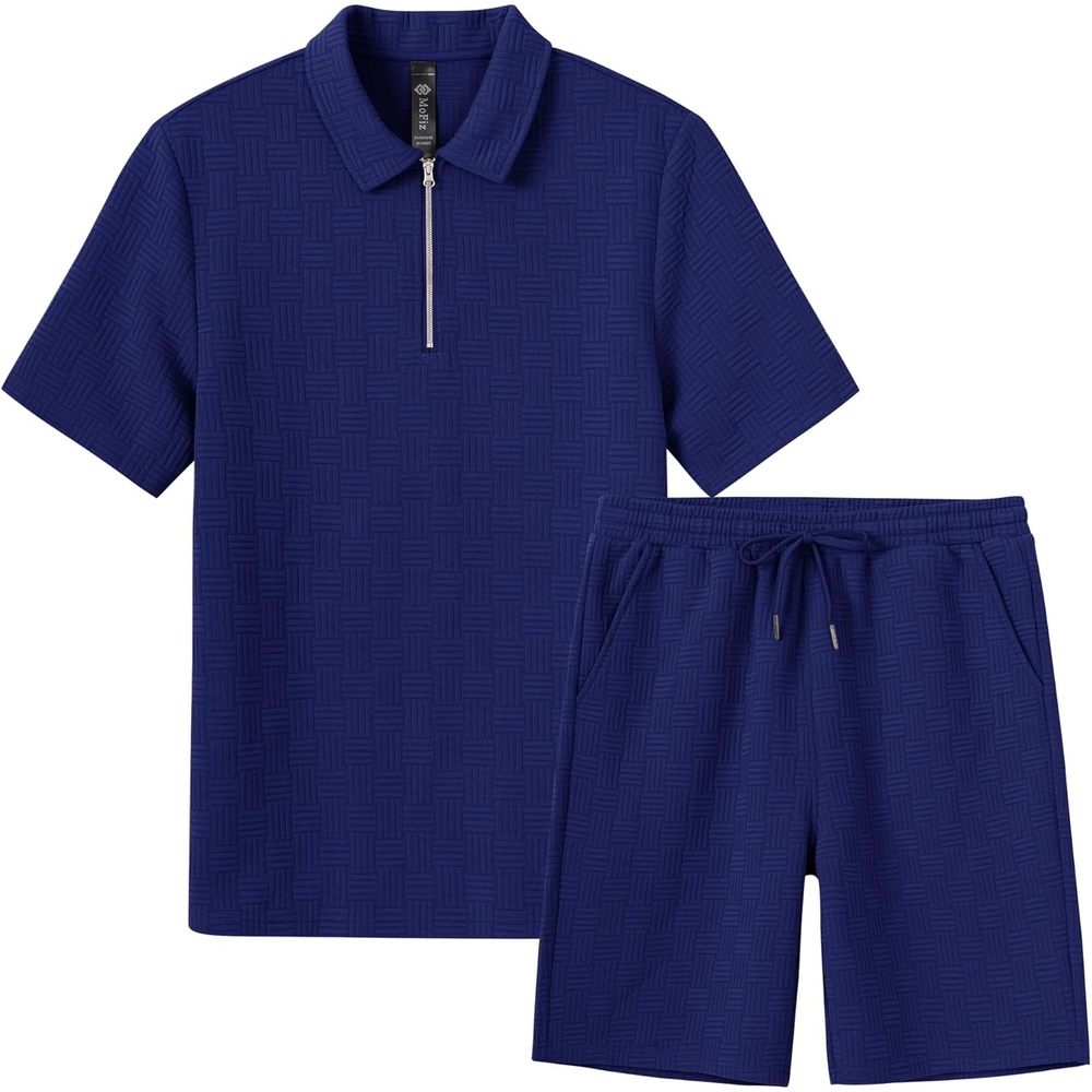 image:imageMoFiz Mens Sweat Suits Set Tracksuit 2 Piece Outfits Short Sleeve Casual Sweatshirt amp Loose Jogging ShortsDeep Blue