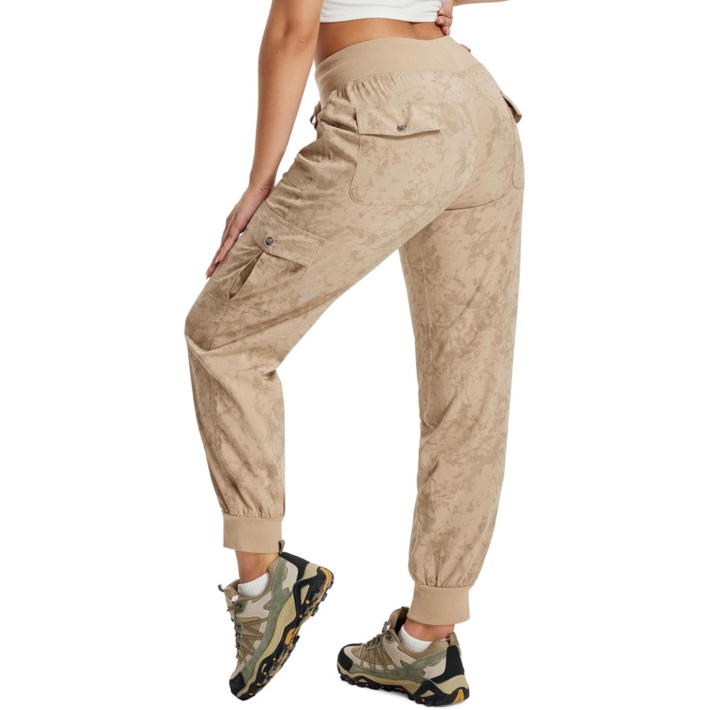 image:imageMoFiz Womens Lightweight Hiking Cargo Pants Outdoor Quick Dry Casual Travel Sweatpants Joggers Elastic Waist Button PocketsA21camouflage Khaki