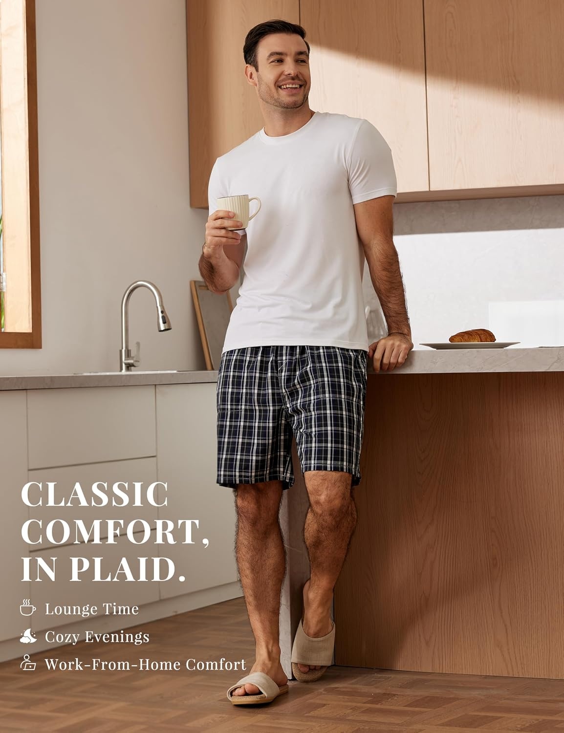 image:imageMoFiz Mens Plaid Pajama Shorts 3Pack Woven Cotton Sleep amp Lounge Shorts Lightweight PJ Bottoms with Pockets amp Button Fly3 Packb