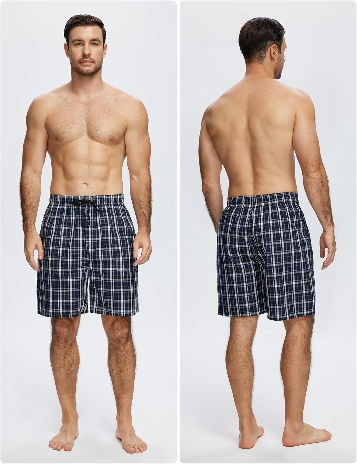 image:imageMoFiz Mens Plaid Pajama Shorts 3Pack Woven Cotton Sleep amp Lounge Shorts Lightweight PJ Bottoms with Pockets amp Button Fly3 Packb