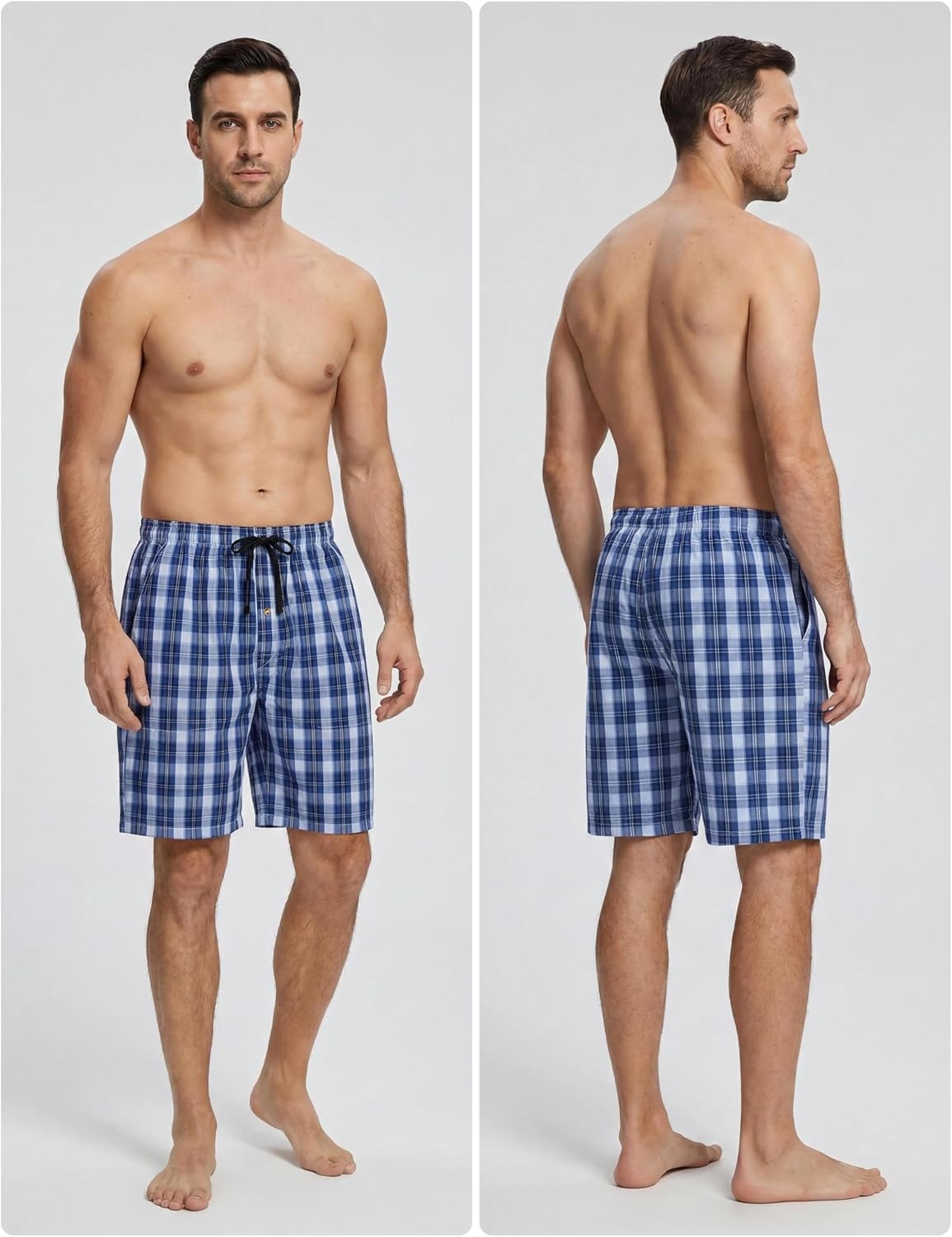 image:imageMoFiz Mens Plaid Pajama Shorts 3Pack Woven Cotton Sleep amp Lounge Shorts Lightweight PJ Bottoms with Pockets amp Button Fly3 Packc