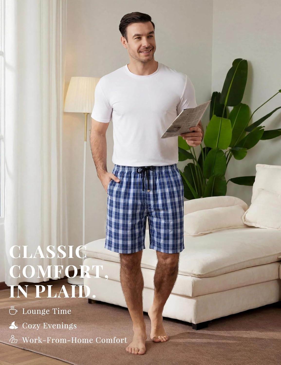 image:imageMoFiz Mens Plaid Pajama Shorts 3Pack Woven Cotton Sleep amp Lounge Shorts Lightweight PJ Bottoms with Pockets amp Button Fly3 Packc