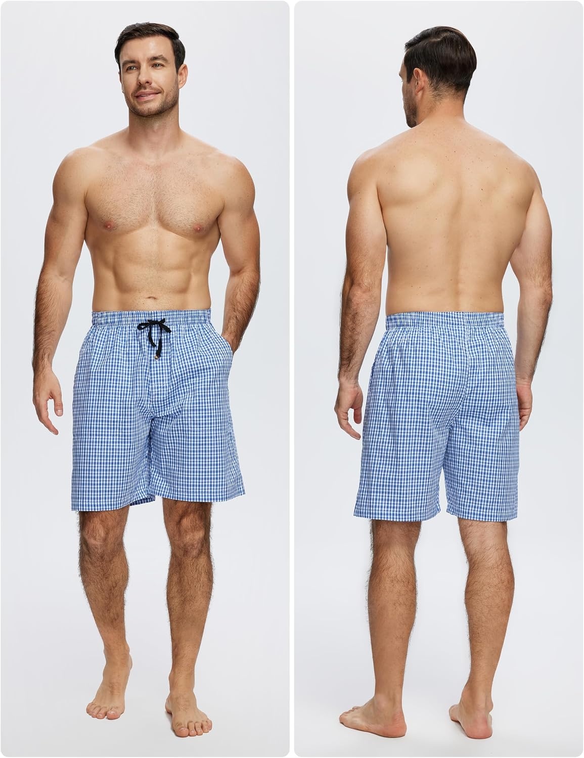 image:imageMoFiz Mens Plaid Pajama Shorts 3Pack Woven Cotton Sleep amp Lounge Shorts Lightweight PJ Bottoms with Pockets amp Button Fly3 Packd