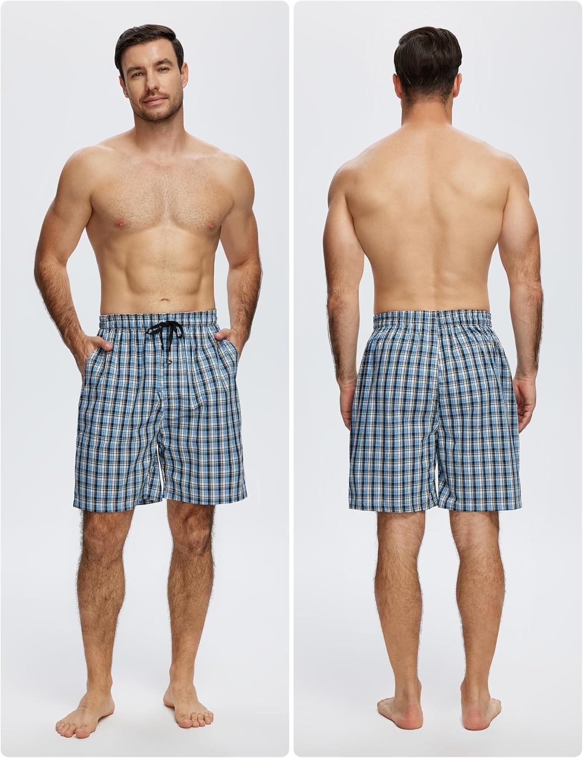 image:imageMoFiz Mens Plaid Pajama Shorts 3Pack Woven Cotton Sleep amp Lounge Shorts Lightweight PJ Bottoms with Pockets amp Button Fly3 Packh