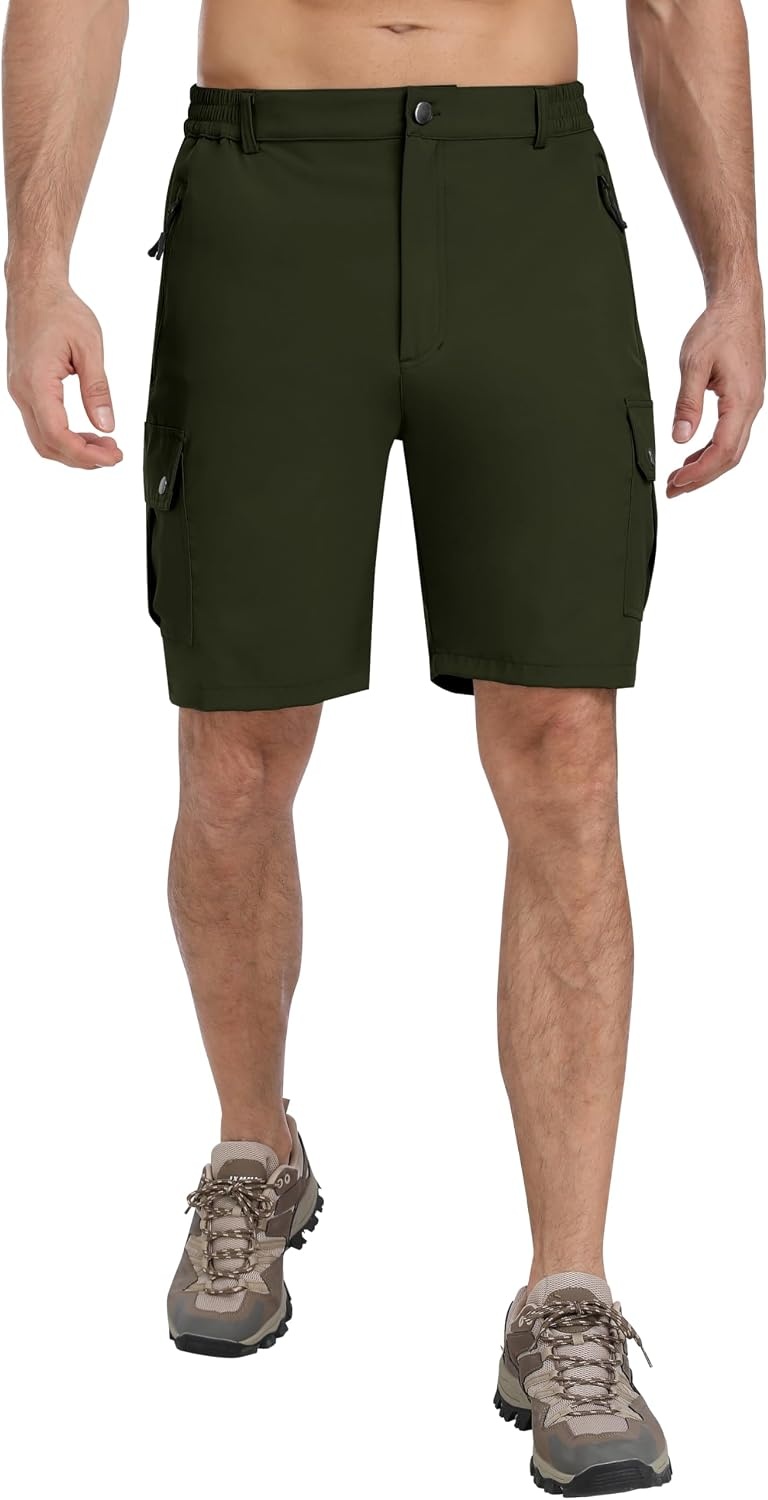 image:imageMoFiz Mens Qucik Dry Hiking Cargo Shorts 89 Lightweight Outdoor Mens Stretch Golf Casual Shorts with 5 PocketsArmy Green