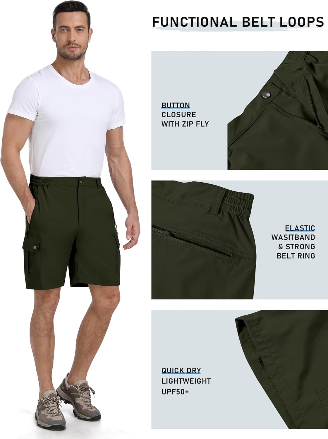 image:imageMoFiz Mens Qucik Dry Hiking Cargo Shorts 89 Lightweight Outdoor Mens Stretch Golf Casual Shorts with 5 PocketsArmy Green
