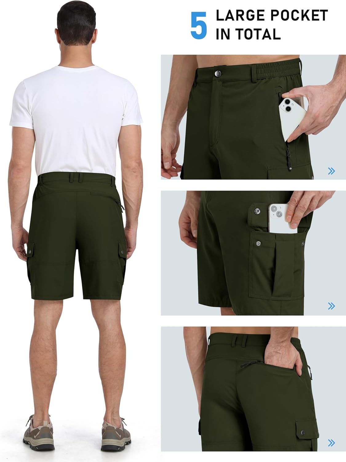 image:imageMoFiz Mens Qucik Dry Hiking Cargo Shorts 89 Lightweight Outdoor Mens Stretch Golf Casual Shorts with 5 PocketsArmy Green